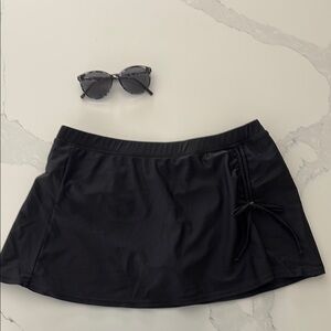 Black Swim Skirt with Drawstring Detail